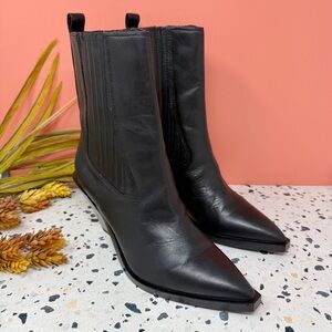 Sam Edelman Mandey Black Midi Western Women’s Asymmetrical Heel Boots Sz 7